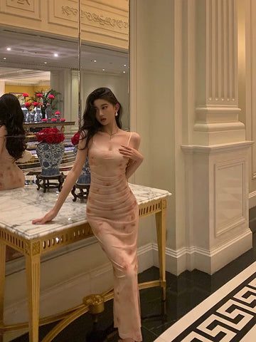Sheath Spaghetti Straps Floral Pink Prom Dresses Tea Length Birthday Outfit SD707
